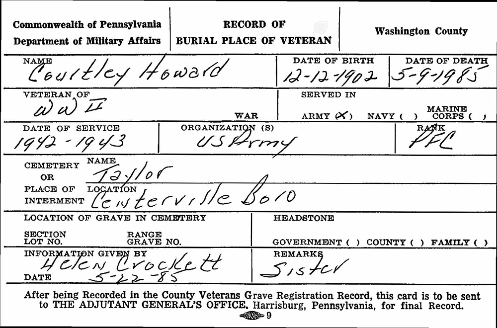 veteran burial card